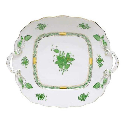 Apponyi Green Square Handled Cake Plate by Herend