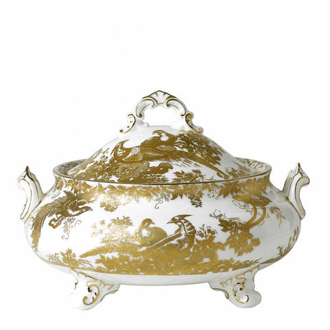 Aves Gold Covered Vegetable Dish by Royal Crown Derby