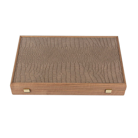 Backgammon Crocodile Tote In Grey Beige Inlaid Leatherette by Manopoulos