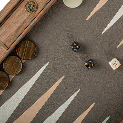 Backgammon Crocodile Tote In Grey Beige Inlaid Leatherette by Manopoulos