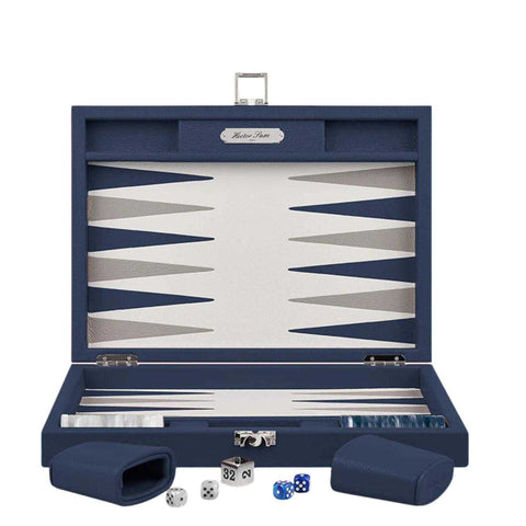 Backgammon Medium Buffalo Leather Bleu De France by Hector Saxe