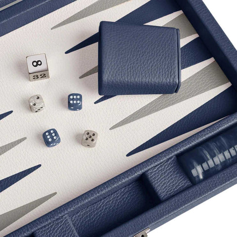 Backgammon Medium Buffalo Leather Bleu De France by Hector Saxe