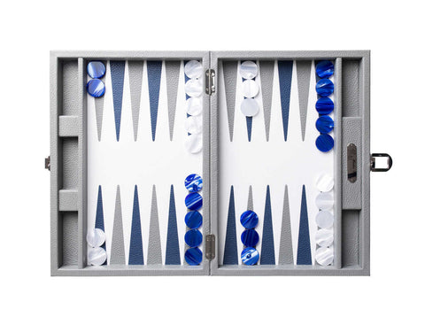 Backgammon Medium Buffalo Leather Grey by Hector Saxe