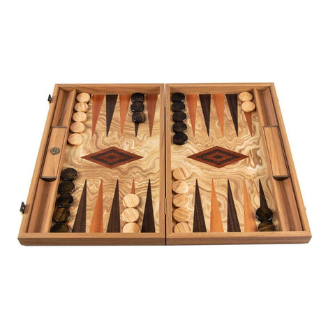 Backgammon Olive Burl with Wenge & Mahogany Points by Manopoulos