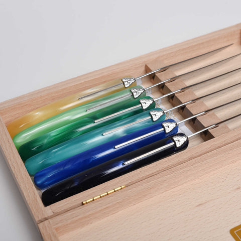 Berlingot Table Knives Assorted Acrylic Blue/Green S/6 by Claude Dozorme