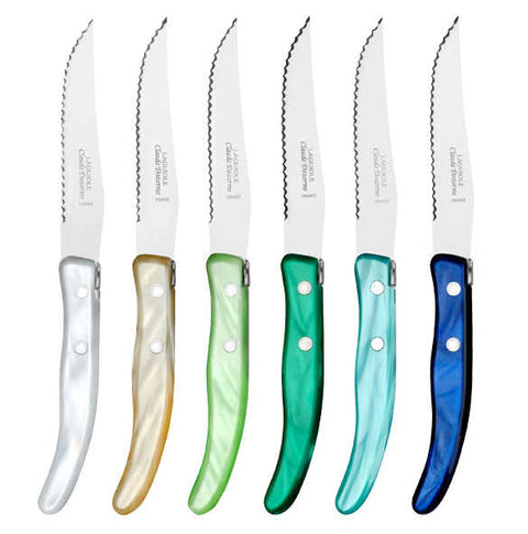 Berlingot Table Knives Assorted Acrylic Blue/Green S/6 by Claude Dozorme