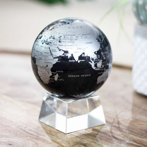 Black and Silver Globe 4.5in with crystal base  by Mova