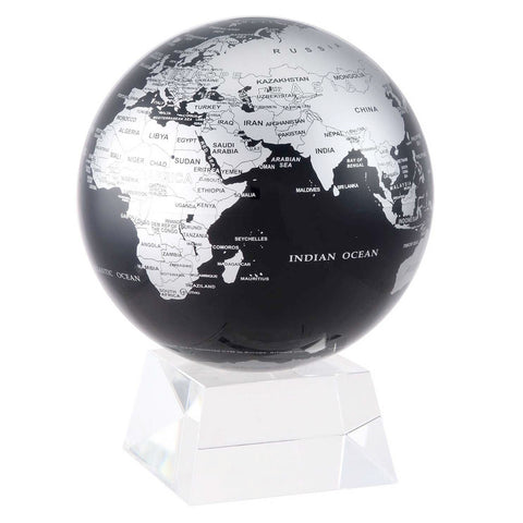 Black and Silver Globe 6in With Crystal Base  by Mova
