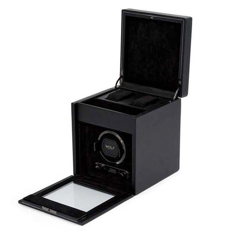 British Racing   Single Watch Winder With Storage - Black by Wolf