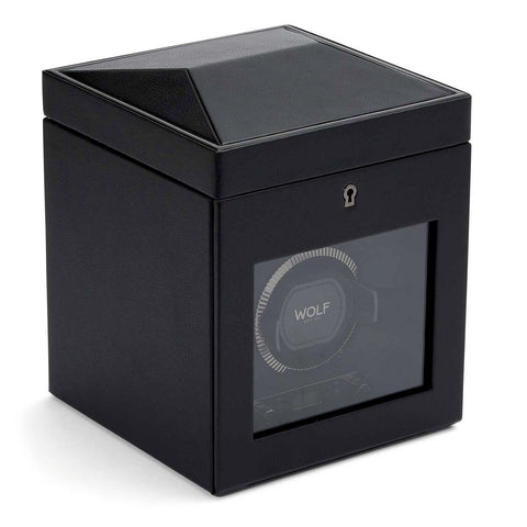 British Racing   Single Watch Winder With Storage - Black by Wolf