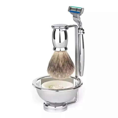 Bulbous Chrome 4 Piece Set Gillette® Mach3® Turbo, Silver Tip Badger  by Edwin Jagger