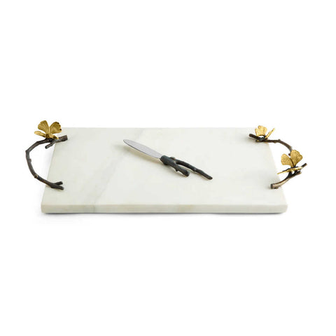 Butterfly Ginkgo Cheese Board With Knife White by Michael Aram