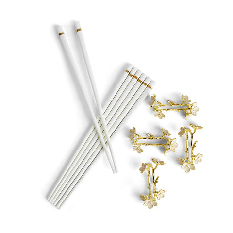 Cherry Blossom Chopsticks & Stands Set of 4 by Michael Aram