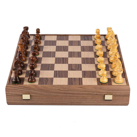 Chess Walnut board with Staunton Chessmen by Manopoulos