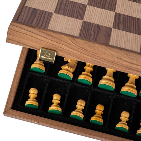 Chess Walnut board with Staunton Chessmen by Manopoulos