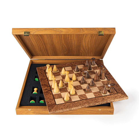 Chess Walnut Burl Chessboard With Modern Style Chessmen by Manopoulos