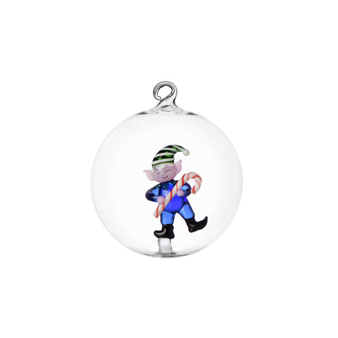 Christmas Tales Christmas Ball Blue Elf W/Candy Cane by Ichendorf