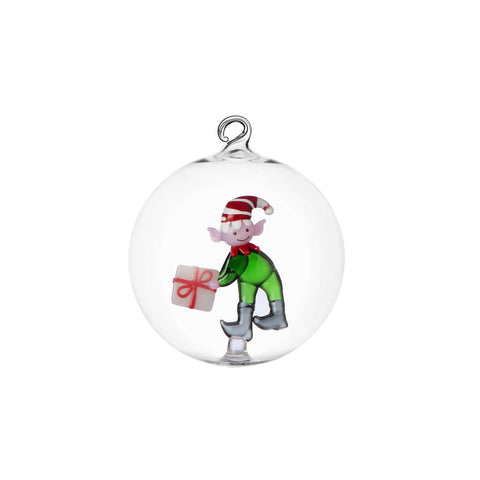 Christmas Tales Christmas Ball Green Elf W/Gift by Ichendorf