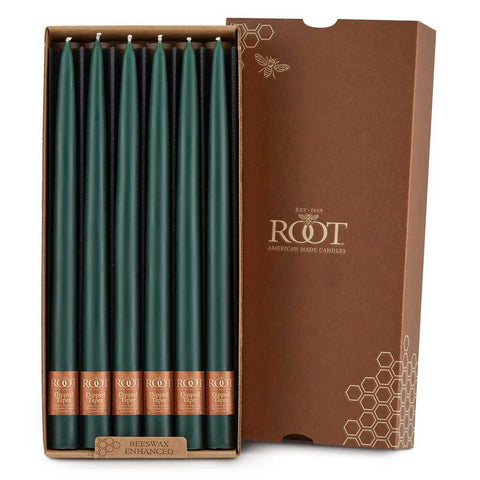 Dipped Tapers Dark Green Box of 12 by Root