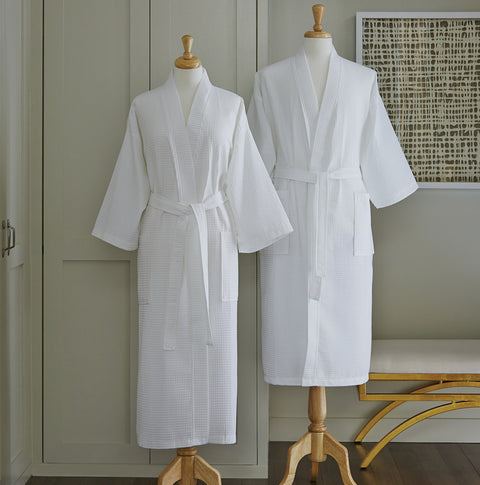 Edison White Bath Robe Waffle Weave by Sferra