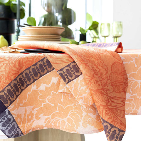 Escapade Tropicale  Orange Tablecloth by Le Jacquard Francais