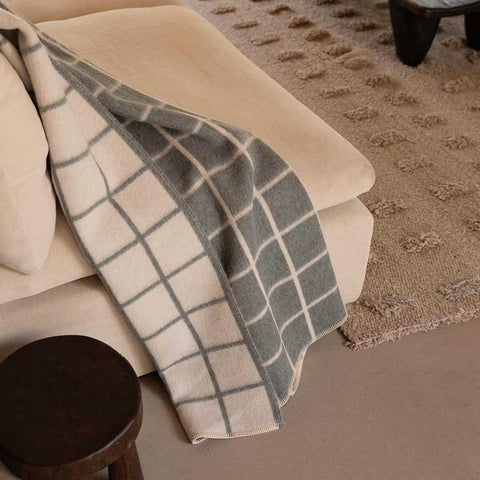 Heirloom Alpaca Umi Heirloom Blanket Marled Sea Glass / Ivory Grid by Blacksaw