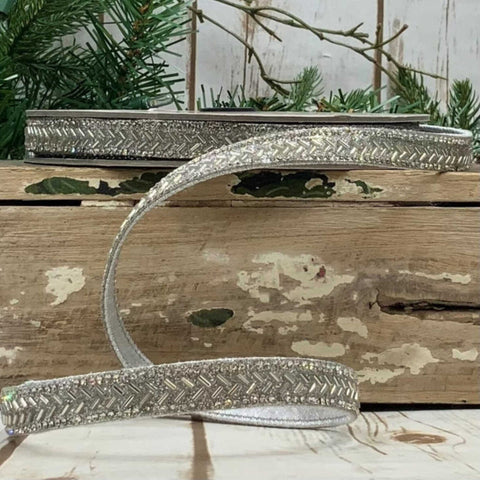 Holiday Ribbon Silver Chevron Beaded Ribbon by d.stevens