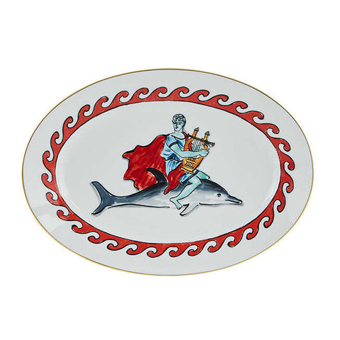 Il Viaggio Di Nettuno Dolphin White Oval Flat Platter 34 Cm  by Richard Ginori