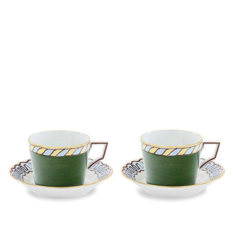 Il Viaggio Di Nettuno Set Of 2 Tea Cups With Saucers - Pine Green by Ginori