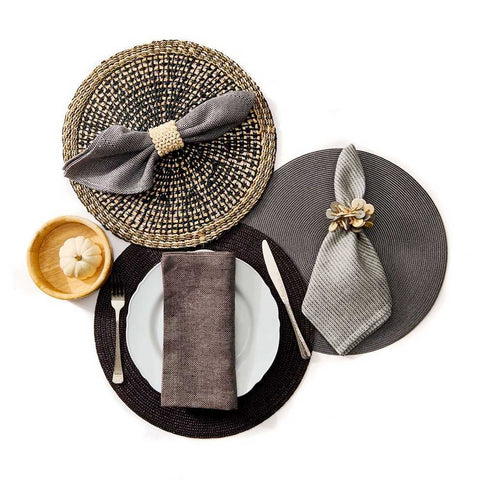 Indo 2-Tone Round Placemat Espresso/Sand by Deborah Rhodes