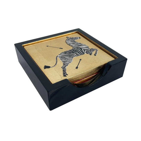 Lacquer Coaster Zebras Gold Set of 4 by Caspari