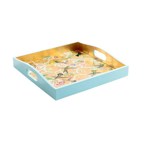 Lacquer Square Tray Hummingbird Trellis Ivory by Caspari