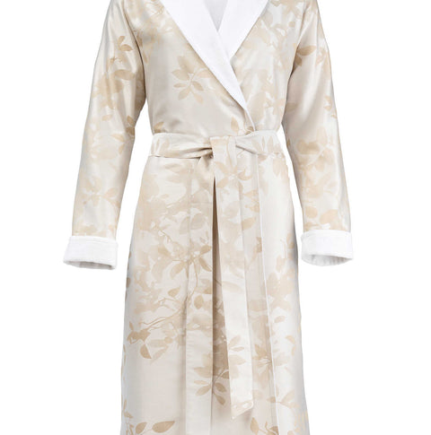 Leaves Ivory Terry lined bathrobe L by Christian Fischbacher