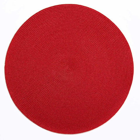 Linen Lurex Round Placemat Holiday Red by Deborah Rhodes