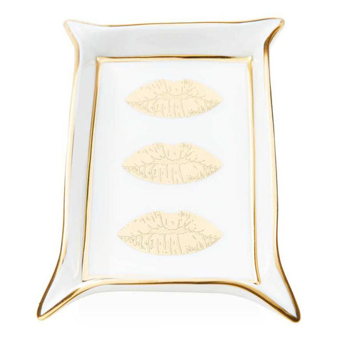 Lips Valet Tray - White/Gold  by Jonathan Adler
