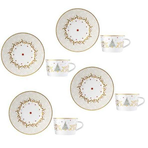 Noel Set Of 4 Tea Cups And Saucers by Bernardaud