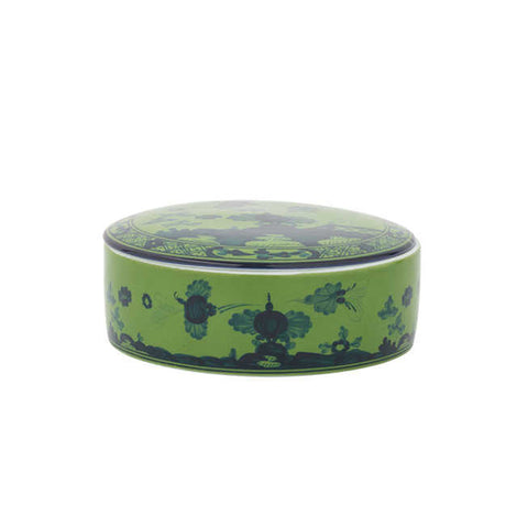 Oriente Italiano Malachite Round Box With Cover by Richard Ginori