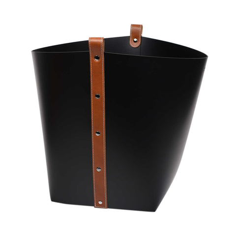 Ovo Big Basket Black With Tan Straps 40x44x39cm by Pinetti