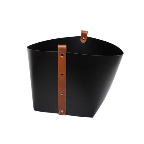 Ovo Small Basket Black With Tan Straps 40x40x29cm by Pinetti