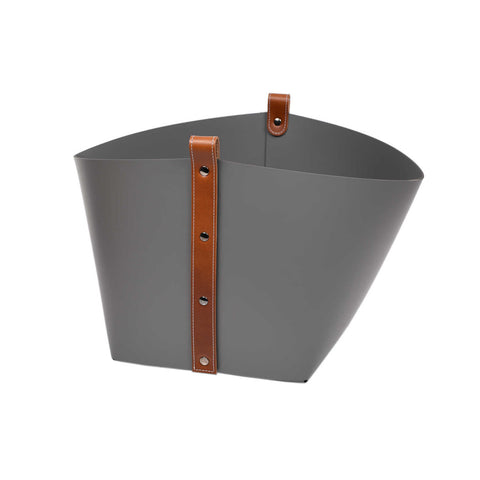 Ovo Small Basket Dark Grey With Tan Straps 40x40x29cm by Pinetti