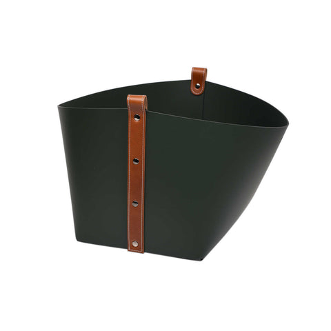 Ovo Small Basket Hunter Green With Tan Straps 40x40x29cm by Pinetti