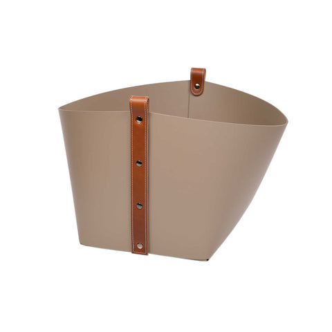 Ovo Small Basket Taupe With Tan Straps 40x40x29cm by Pinetti