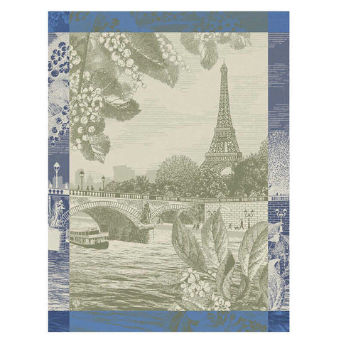 Paris Sur Seine Green Tea Towel by Le Jacquard Francais