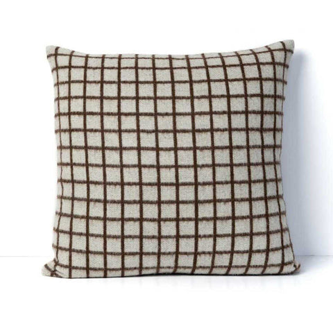 Premium 100% Baby Alpaca Pillow Floyd Throw Pillow  Zero Dye Ivory / Coffee Micro Grid by Blacksaw