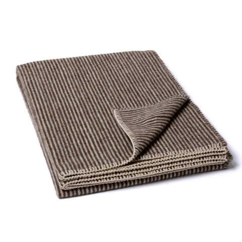 Pure Baby Alpaca Cortez Reversible Throw. Zero Dye Ivory / Coffee Micro Stripe by Blacksaw
