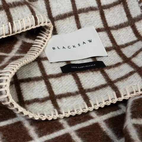 Pure Baby Alpaca Floyd Reversible Throw.  Zero Dye   Ivory / Coffee Micro Grid by Blacksaw