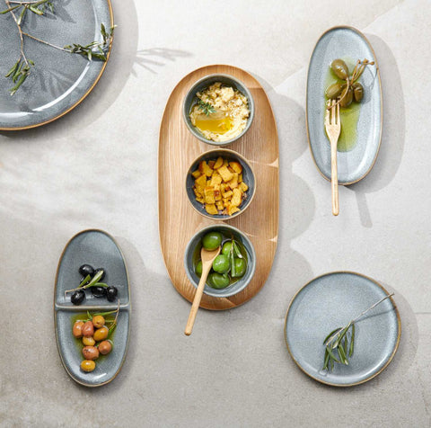 Saisons Denim Aperitif Plate 2-Sectioned, Oval, Denim 20 X 10 Cm, H. 2,2 Cm by Asa Selection