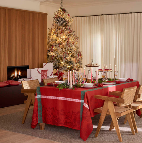 Sous Les Etoiles - Red Tablecloth 69" X 69" by Le Jacquard Francais