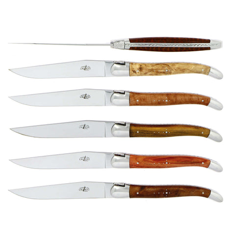 Steak Knives Assorted Precious Stainless Steel Shiny Finish Set/6 by Forge Laguiole