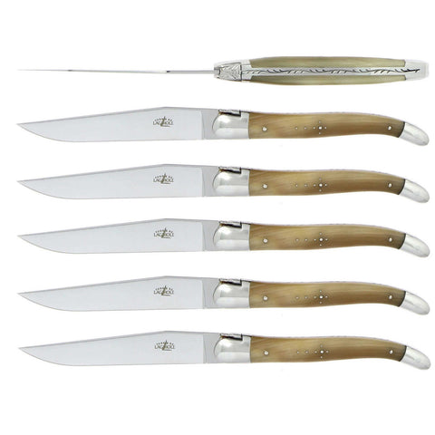 Steak Knives Light Horn Tip Stainless Steel Shiny Finish Set/6 by Forge Laguiole